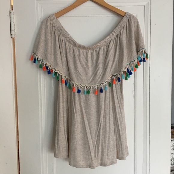 Pebble And Stone Off The Shoulder Top With Tassels - Picture 2 of 6